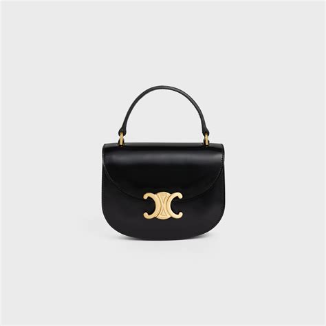 Celine Mini Besace Clea in Shiny Calfskin Black.